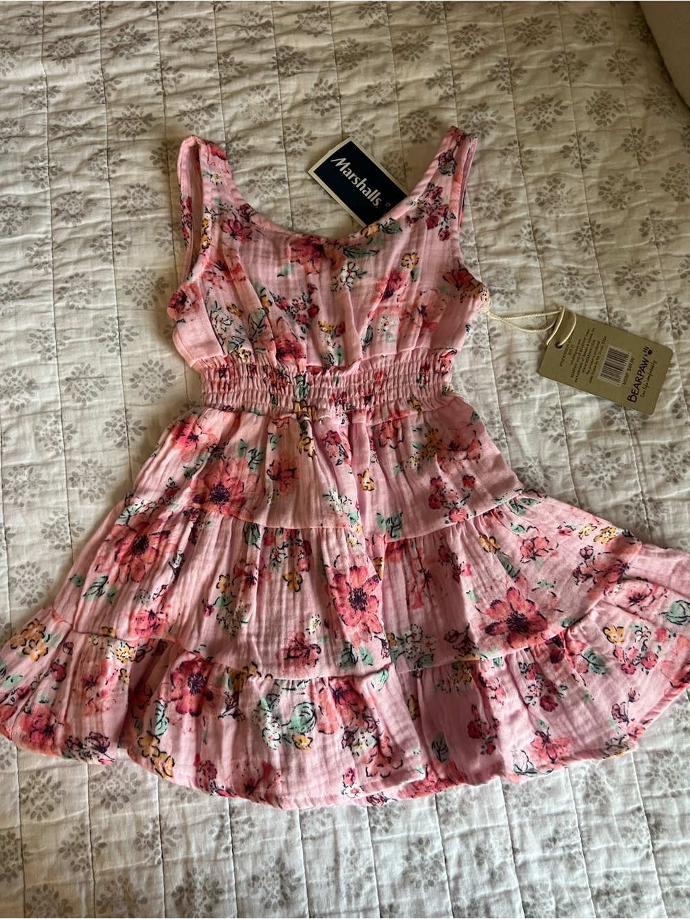 Girls Pink Floral Tiered Sundress